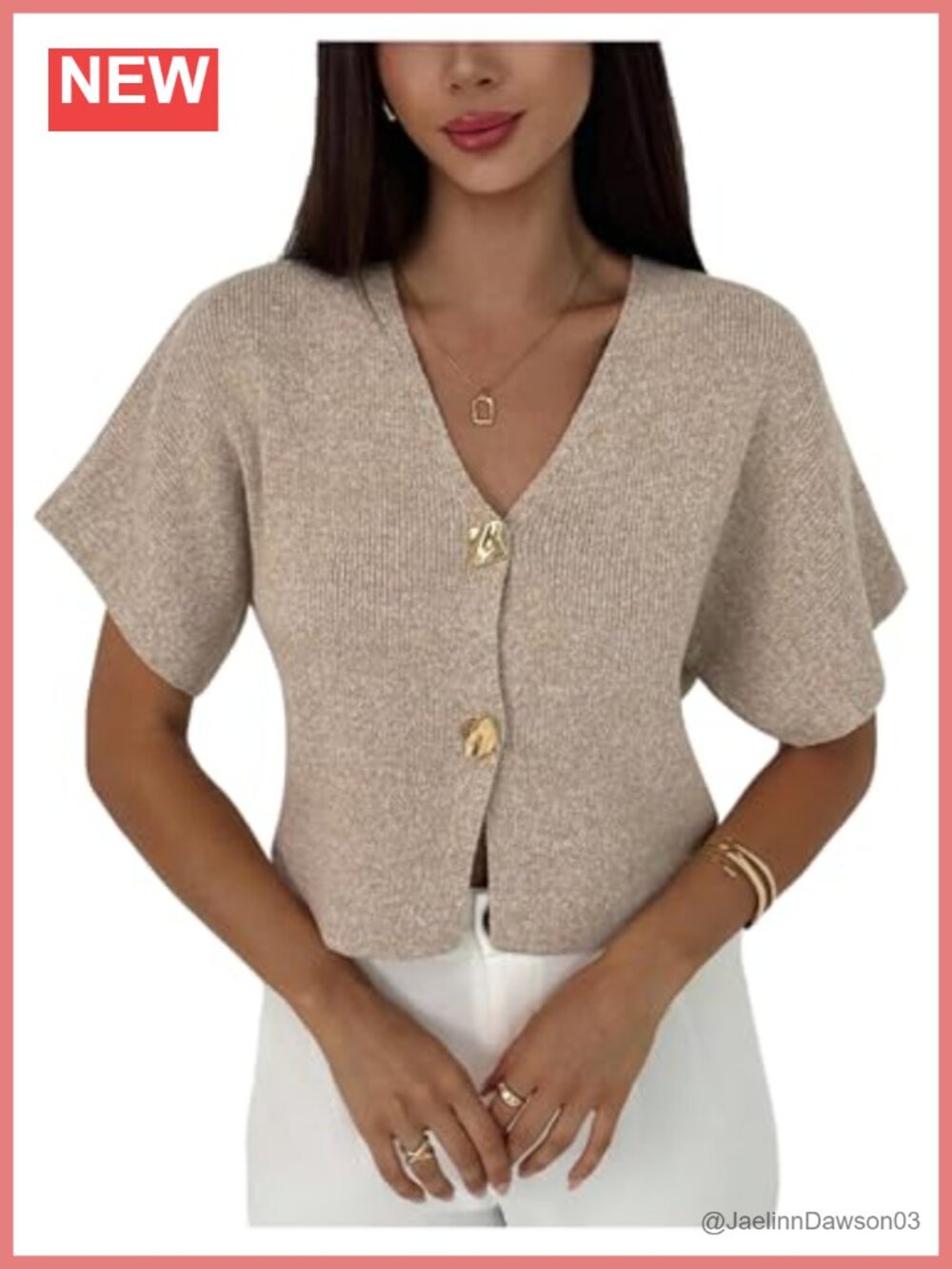 Short Sleeve V Neck Button Front Cardigan Sweater Lightweight Rib Knit